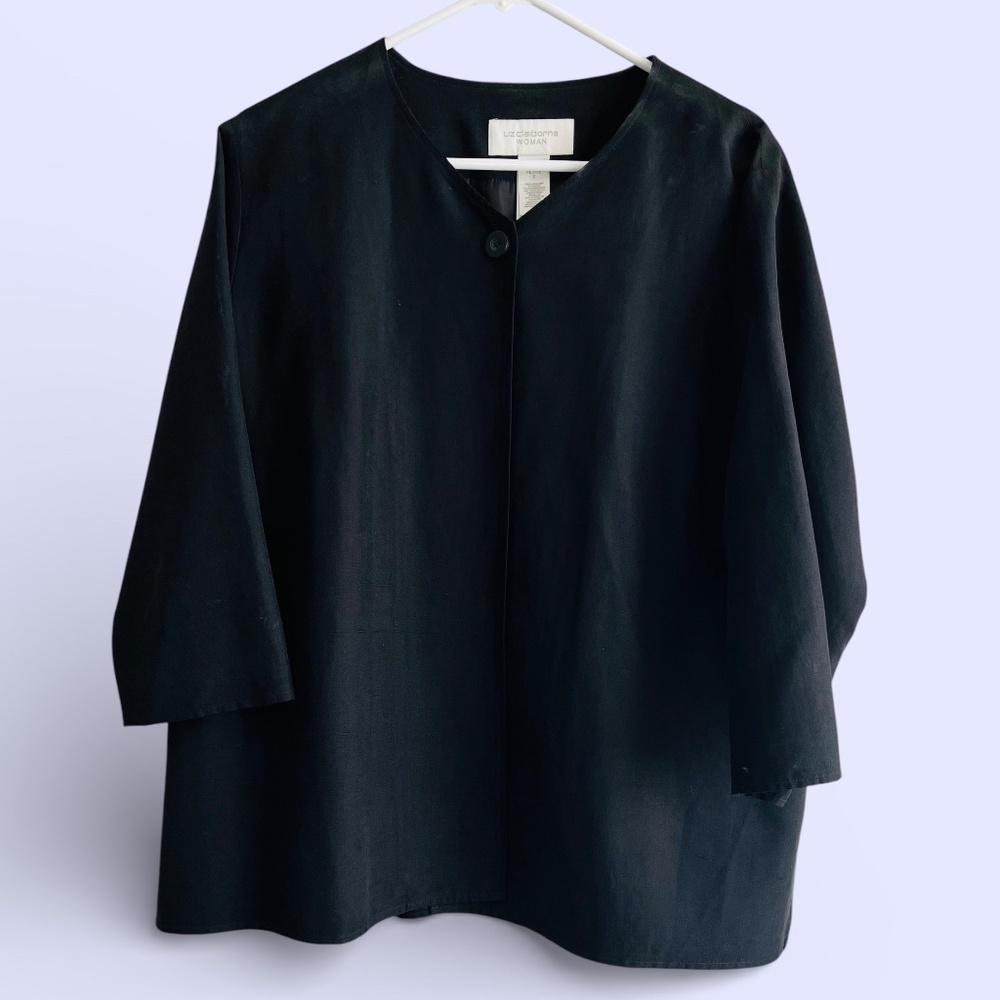 Liz Claiborne Black Minimalist Silk and Linen Swing Jacket 2X - Picture 2 of 8